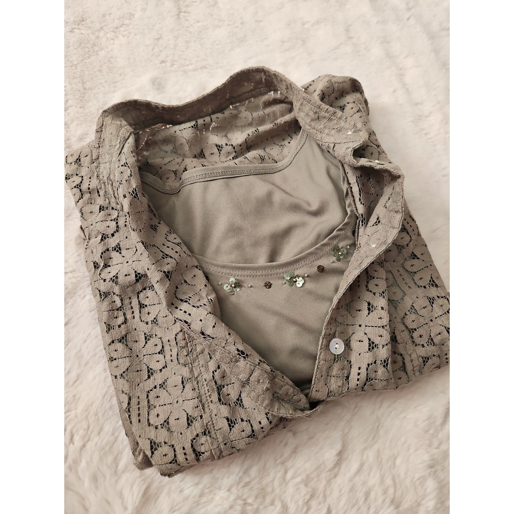 Vintage Cottagecore Floral Lace Button Down Shirt & Embellished Cami Set 8P
